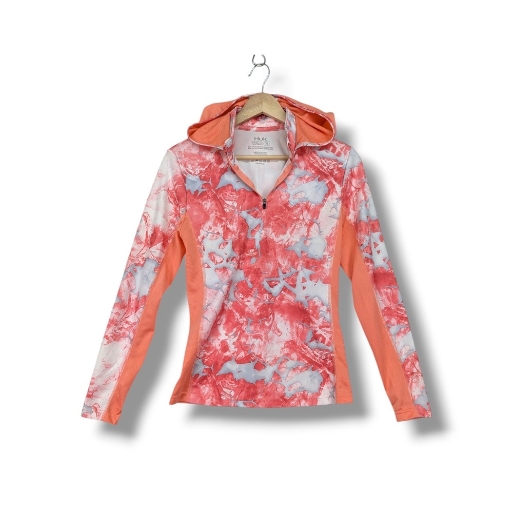 Huk Mossy Oak Fishing Hoodie Womens Small Pink Camo 1/4 Zip Performance Shirt